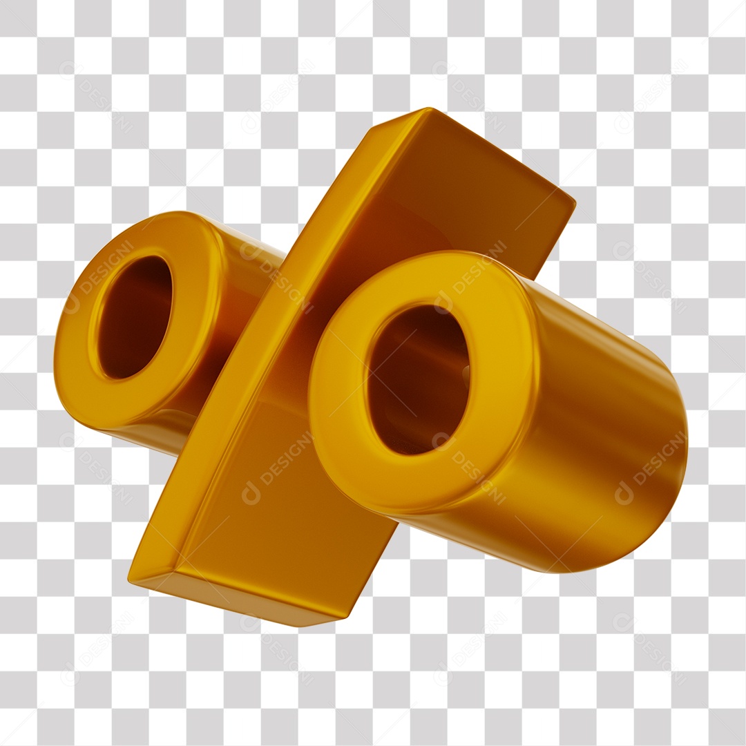Símbolo de Porcentagem Dourado Elemento 3D Para Composição PNG Transparente