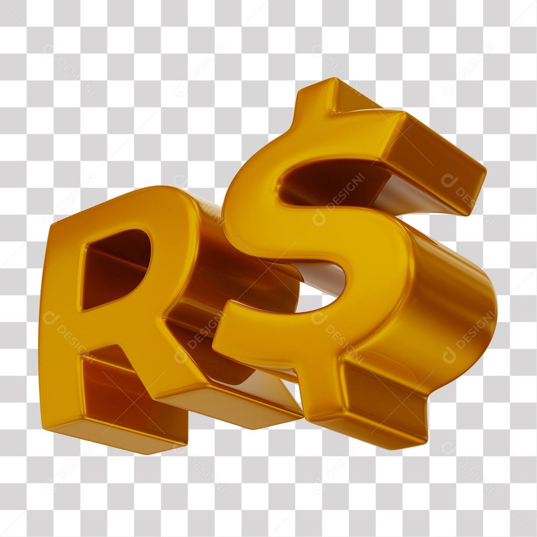 Símbolo de Real Elemento 3D Dourado para Composição PNG Transparente