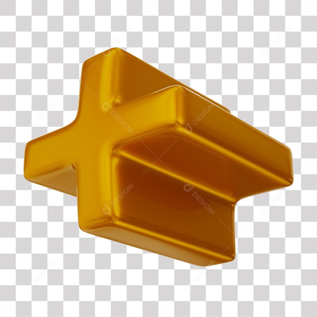 Símbolo de Mais + Elemento 3D Dourado para Composição PNG Transparente