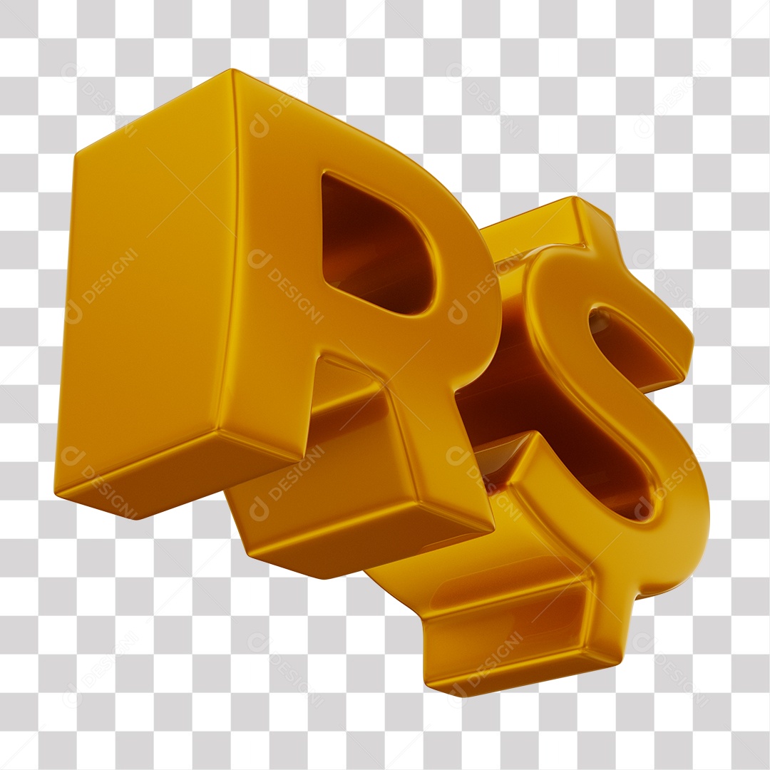 Símbolo de Real Elemento 3D Dourado para Composição PNG Transparente