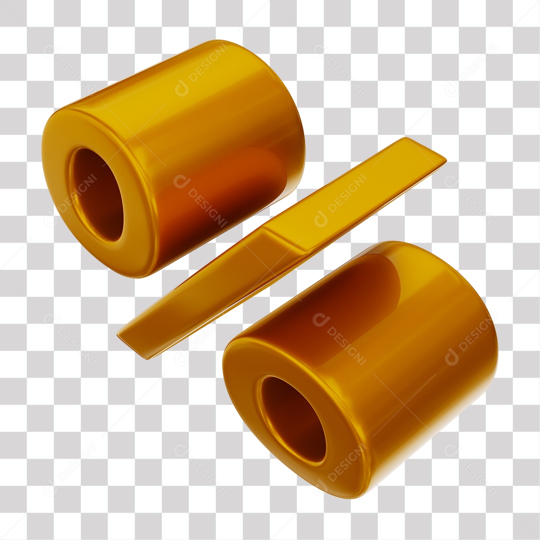 Símbolo de Porcentagem Dourado Elemento 3D Para Composição PNG Transparente