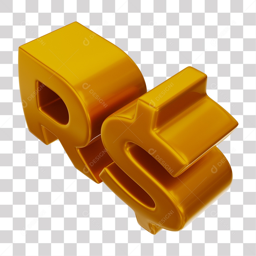 Símbolo de Real Elemento 3D Dourado para Composição PNG Transparente