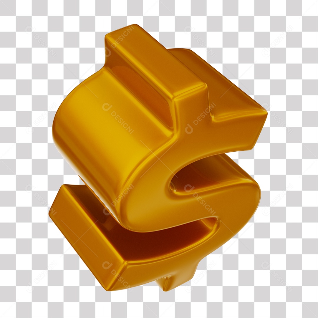 Símbolo de Cifrão Dourado Elemento 3D para Composição PNG Transparente