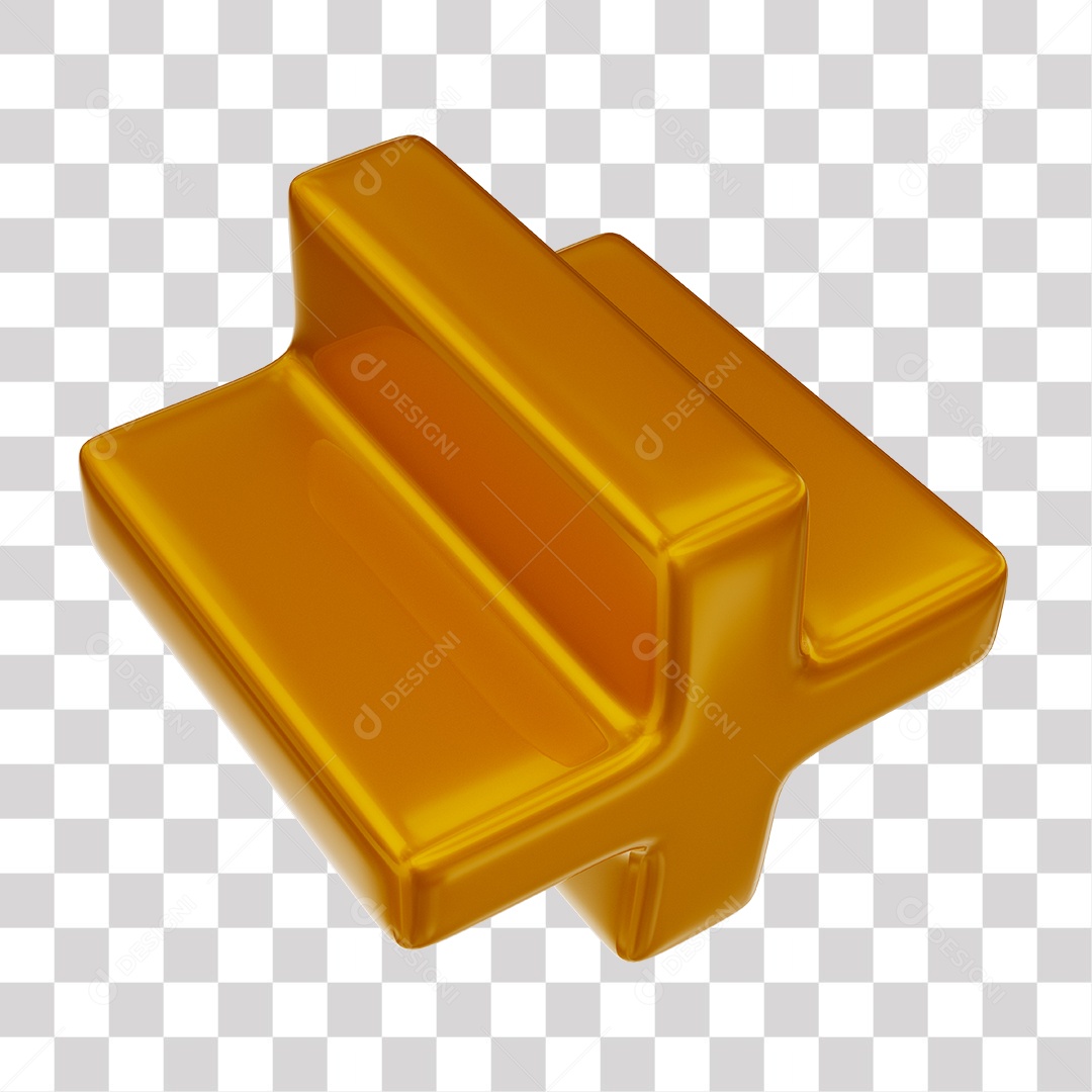 Símbolo de Mais + Elemento 3D Dourado para Composição PNG Transparente