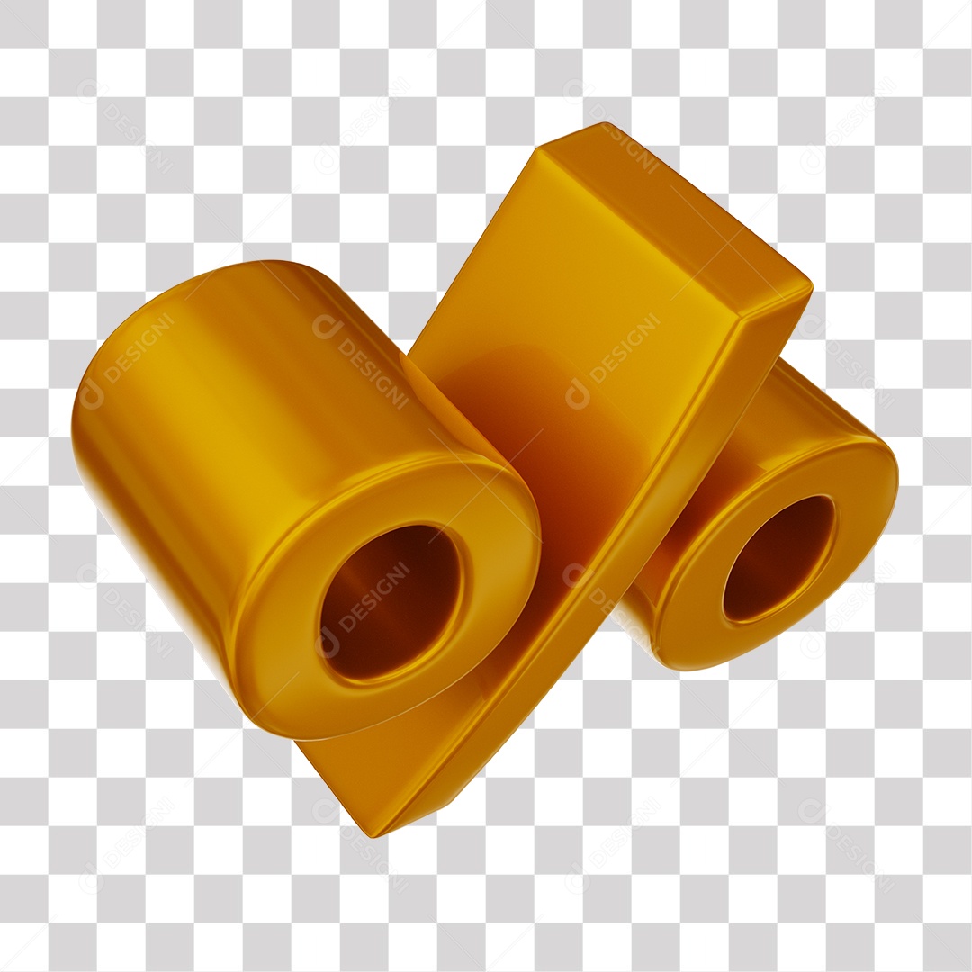 Símbolo de Porcentagem Dourado Elemento 3D Para Composição PNG Transparente