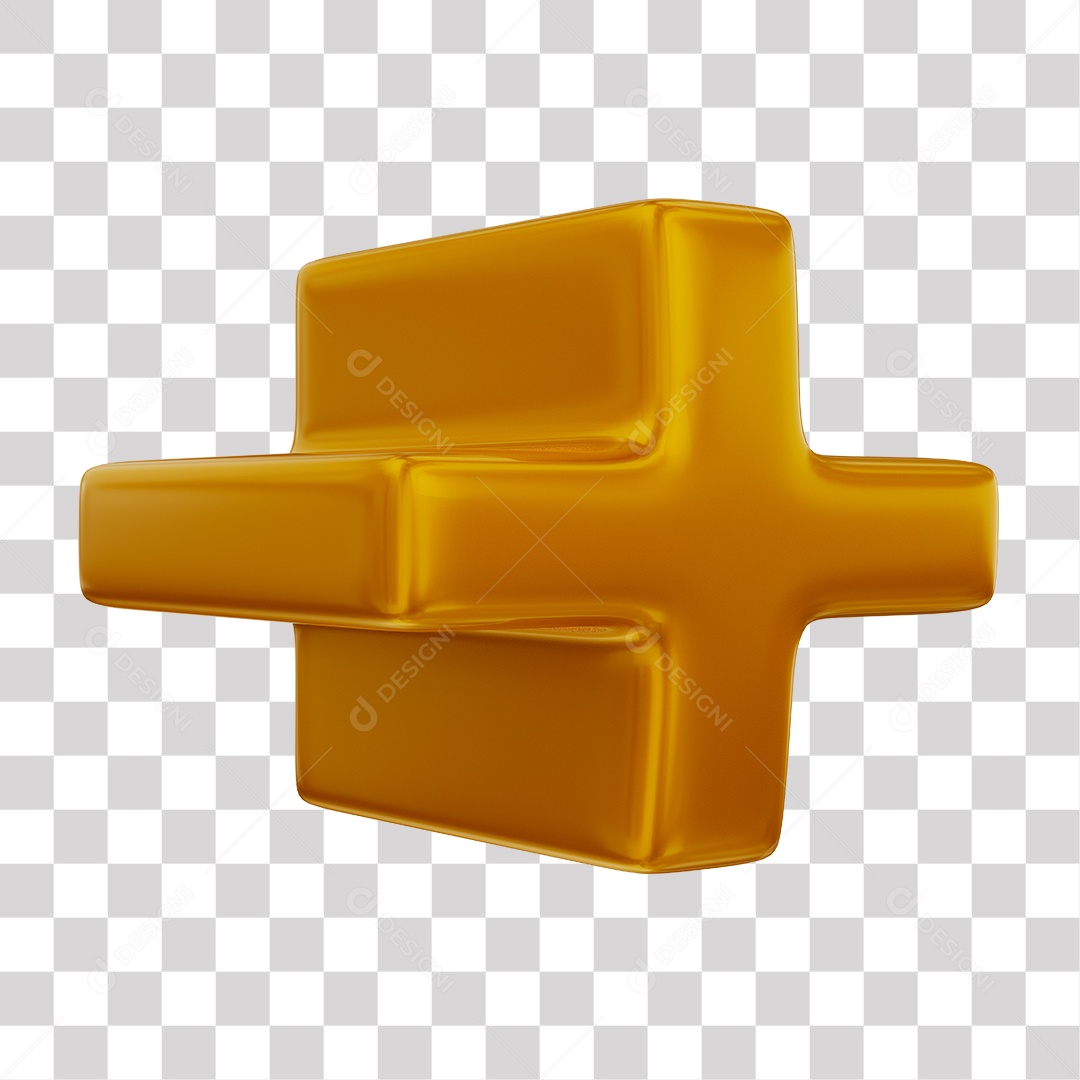 Símbolo de Mais + Elemento 3D Dourado para Composição PNG Transparente