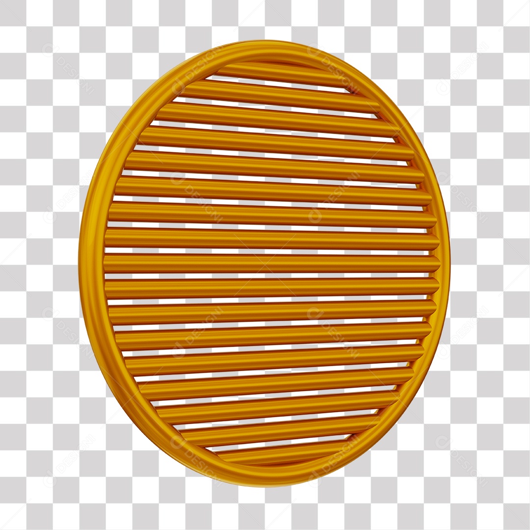 Grade Redonda Dourada Elemento 3D para Composição PNG Transparente