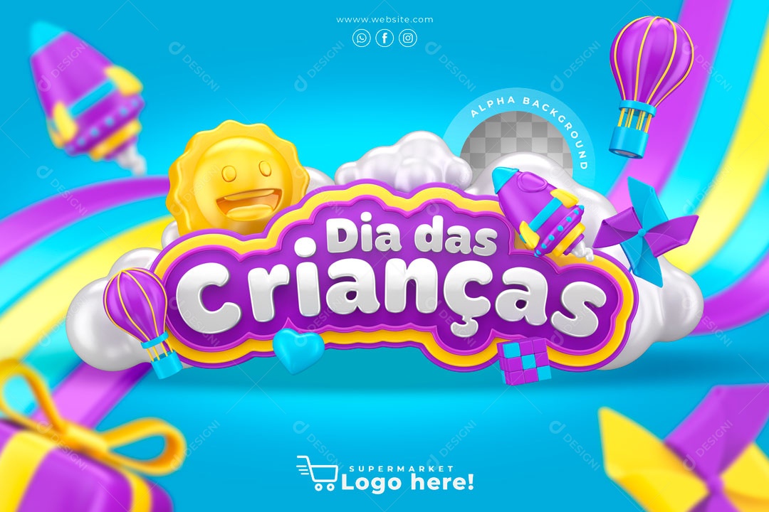 Selo 3D Para Composição Dia Das Crianças Fundo Amarelo PSD