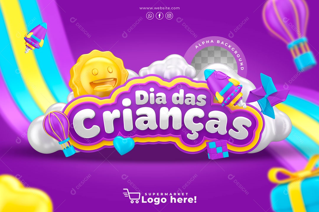 Selo 3D Para Composição Dia Das Crianças Fundo Amarelo PSD