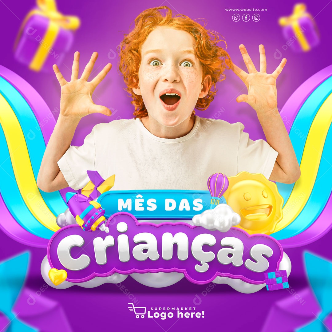 Promoção Semana Das Crianças Fundo Amarelo Social Media PSD Editável