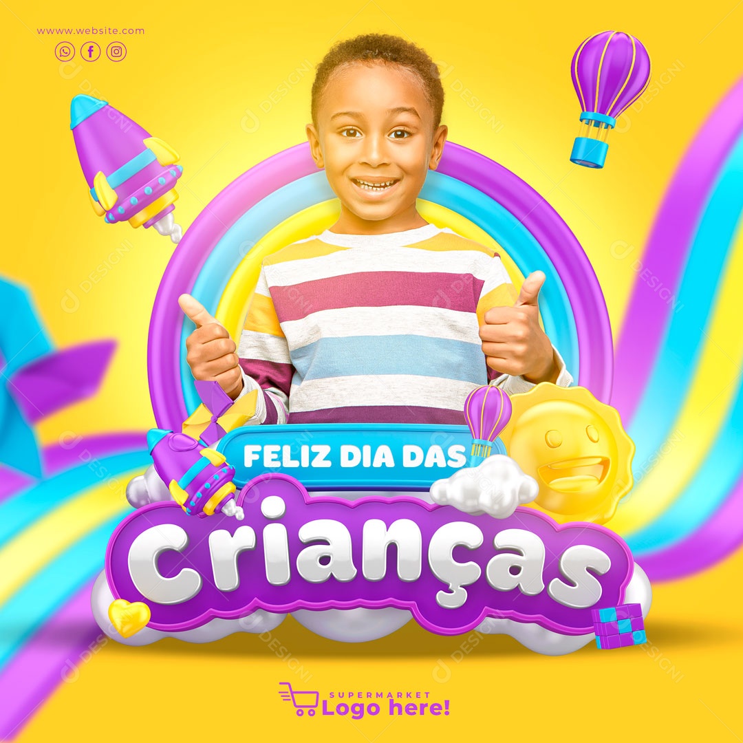 Promoção Semana Das Crianças Fundo Amarelo Social Media PSD Editável