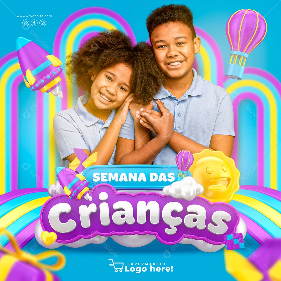 Promoção Semana Das Crianças Fundo Amarelo Social Media PSD Editável