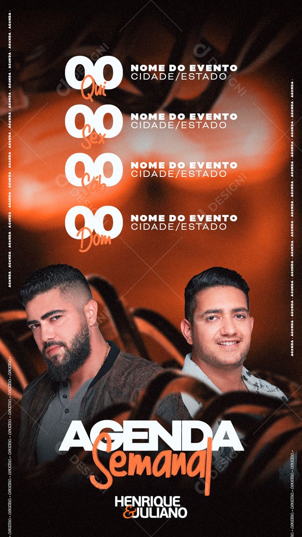 Flyer Shows Agenda Semanal Henrique e Juliano Social Media PSD Editável