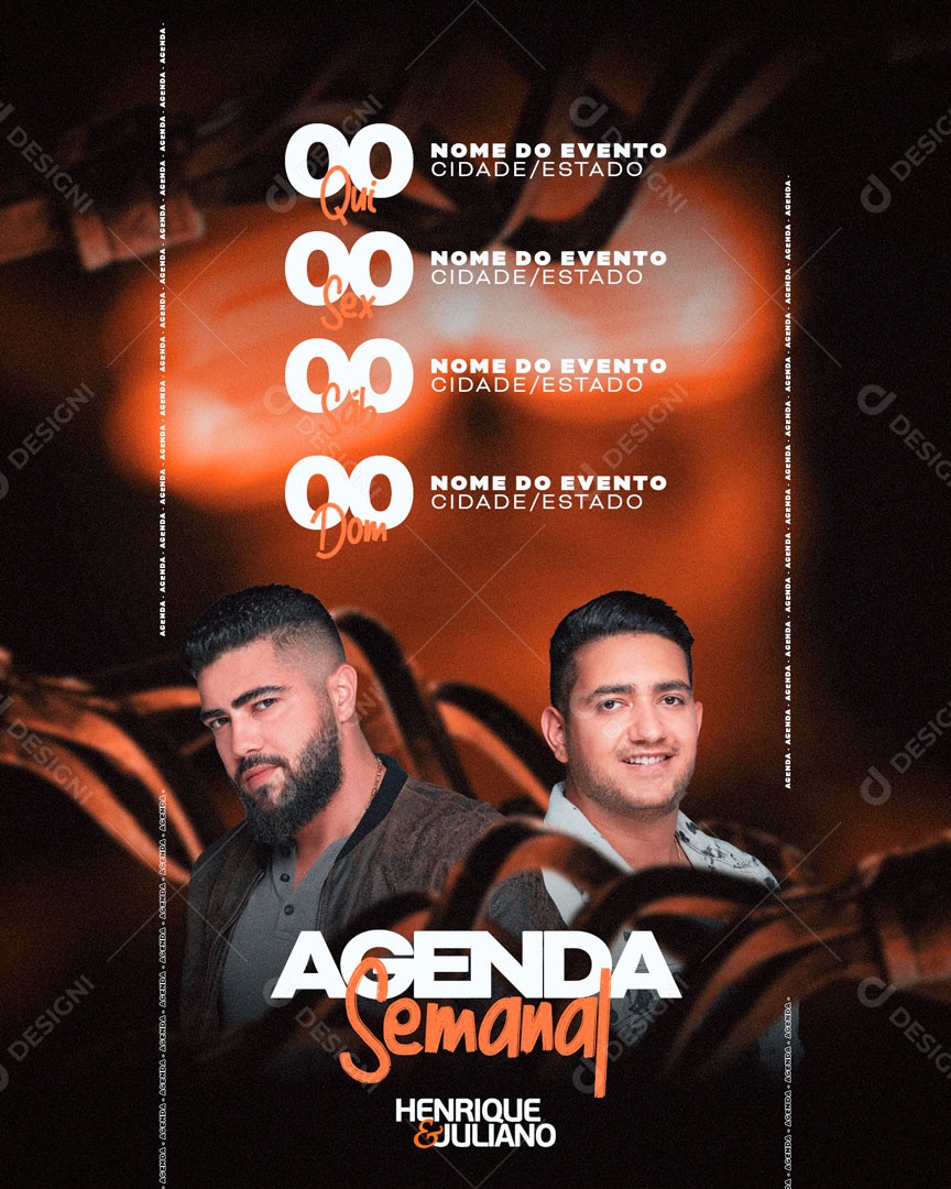 Flyer Shows Agenda Semanal Henrique e Juliano Social Media PSD Editável