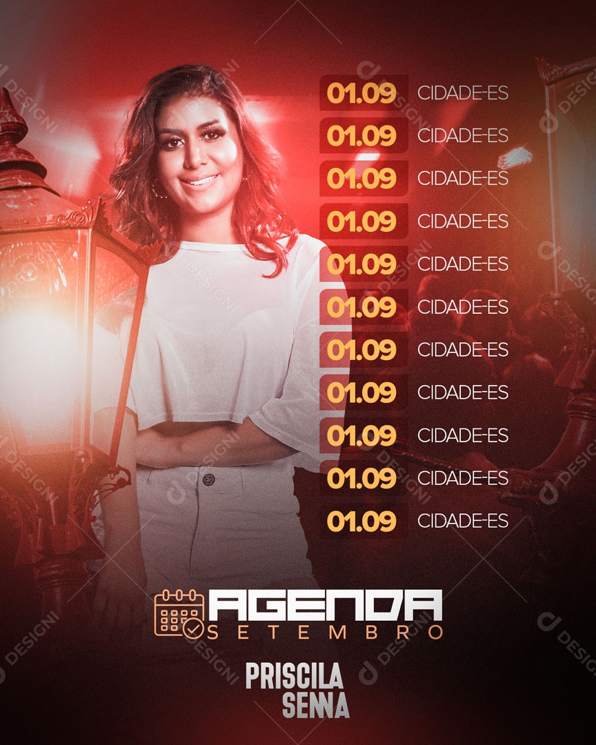 Flyer Agenda Setembro Priscila Senna Shows Social Media PSD Editável