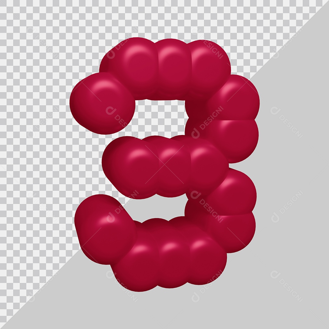 Número 3 3D Vermelho Texturizado PNG Transparente