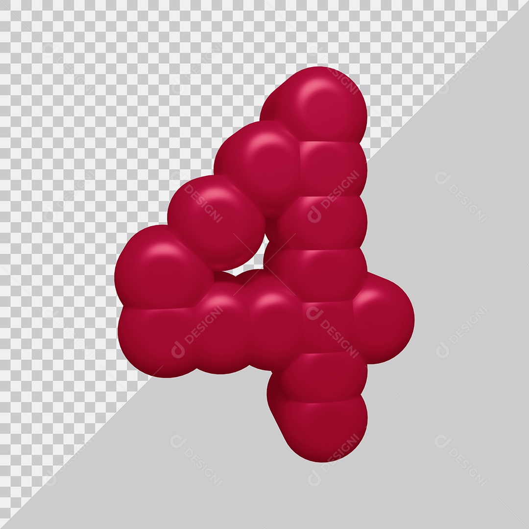 Número 4 3D Vermelho Texturizado PNG Transparente