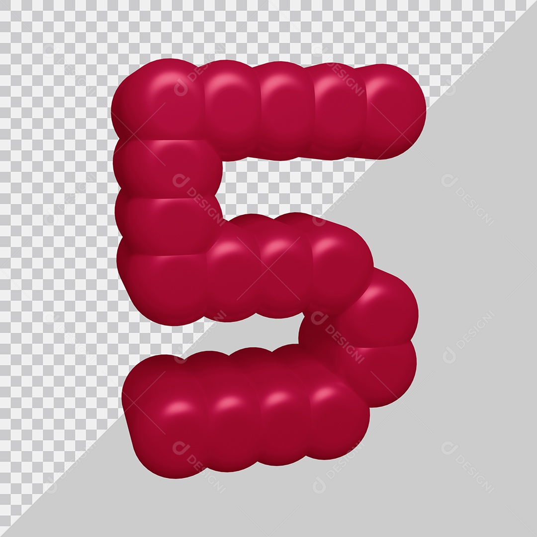 Número 5 3D Vermelho Texturizado PNG Transparente