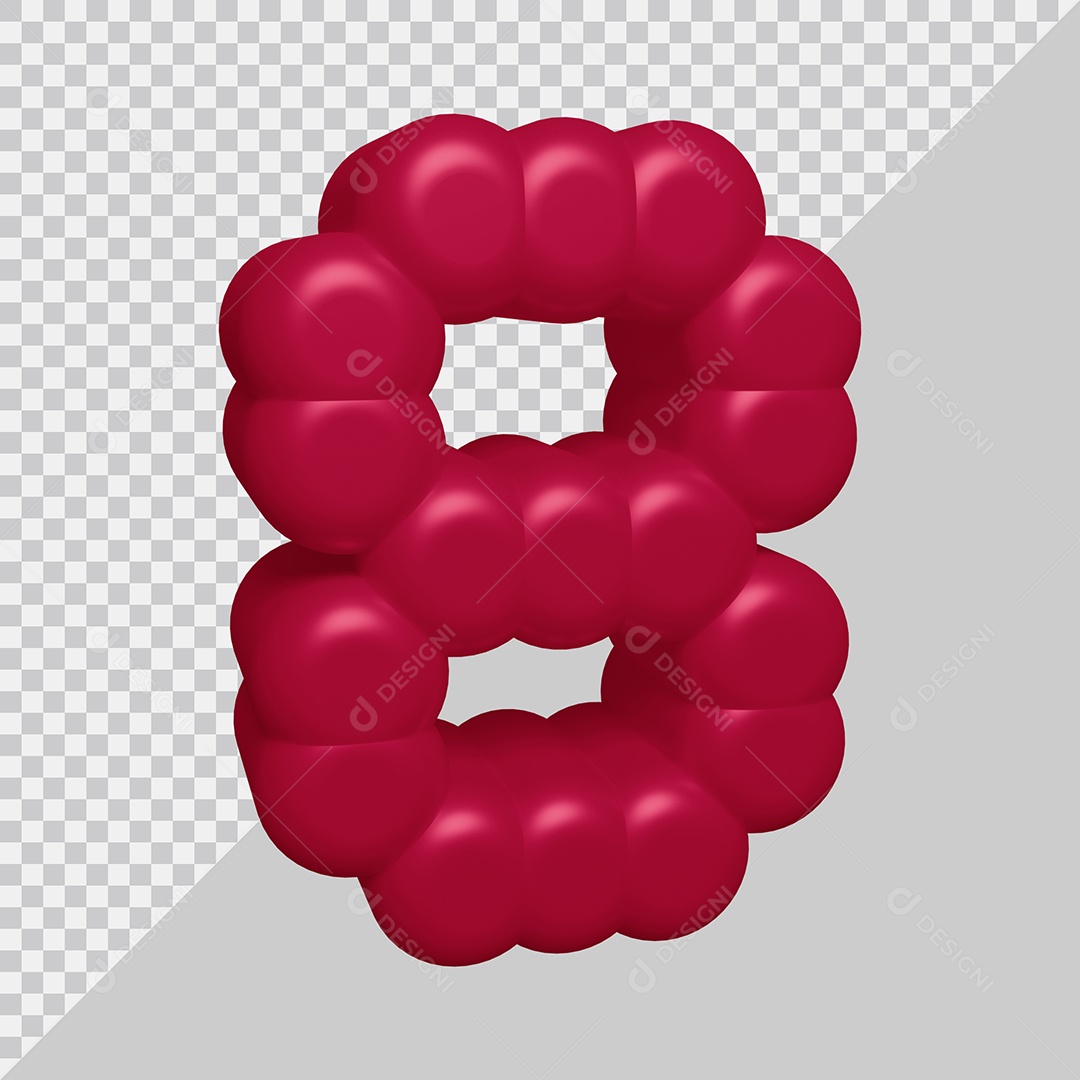 Número 8 3D Vermelho Texturizado PNG Transparente