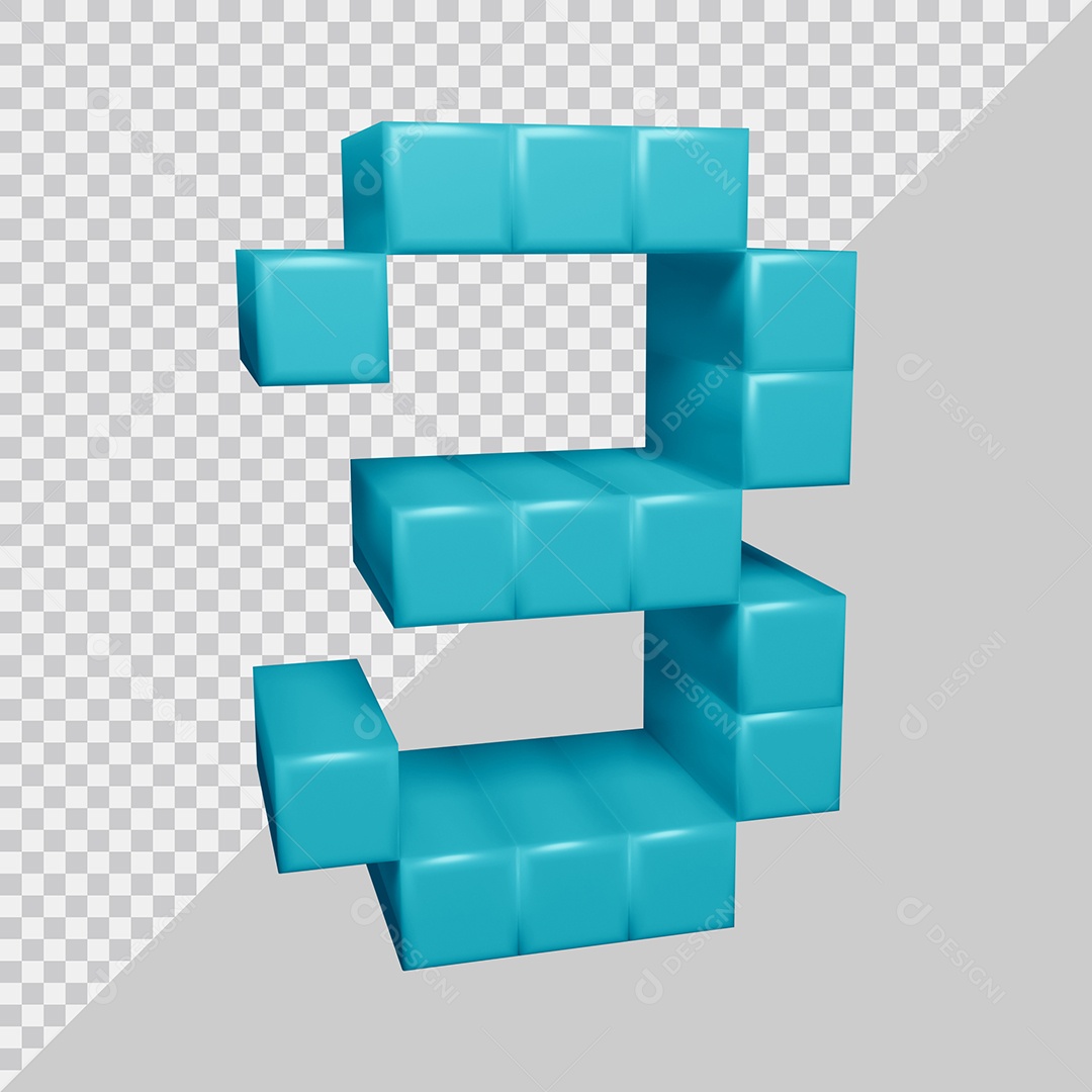 Número 3 3D Azul Texturizado PNG Transparente