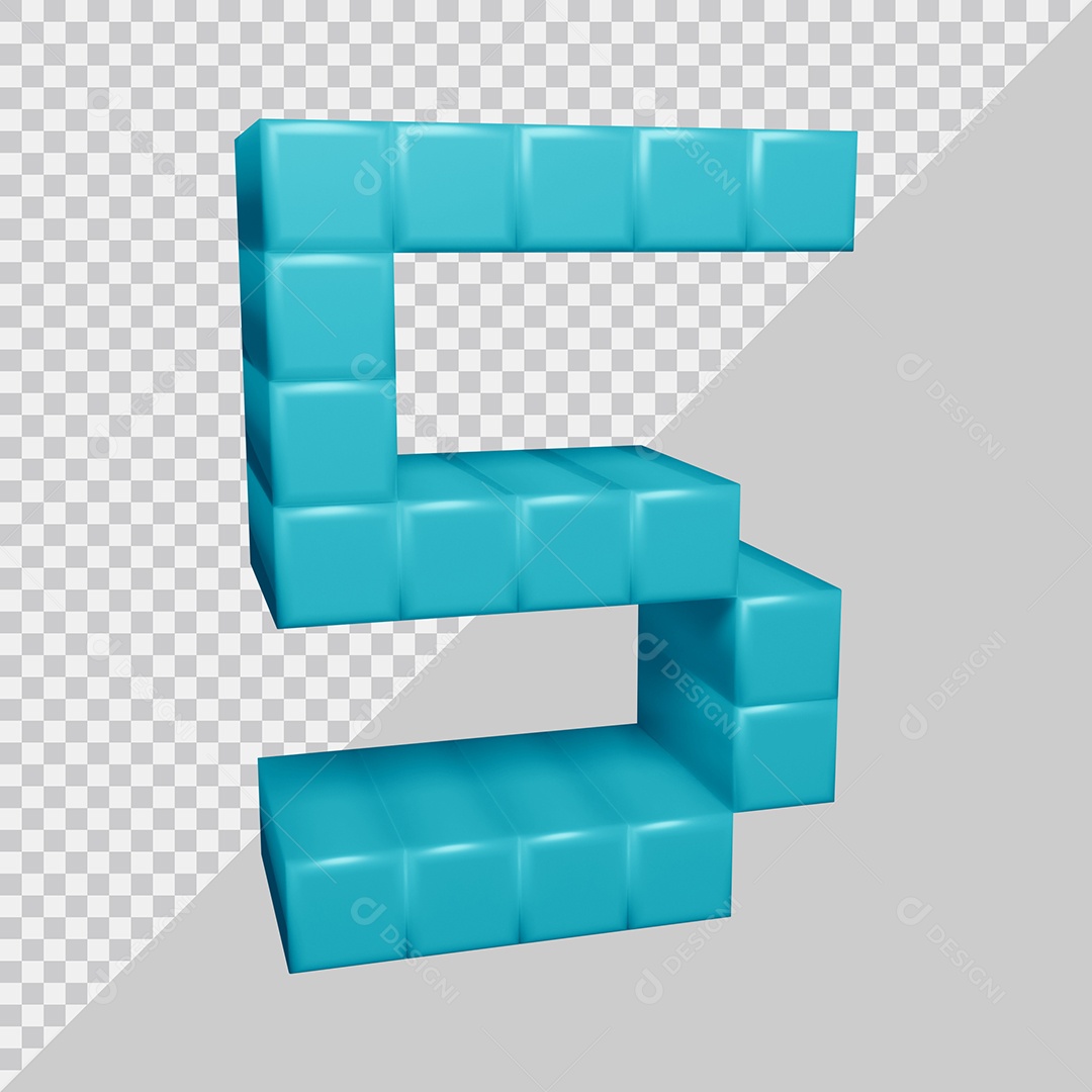 Número 5 3D Azul Texturizado PNG Transparente