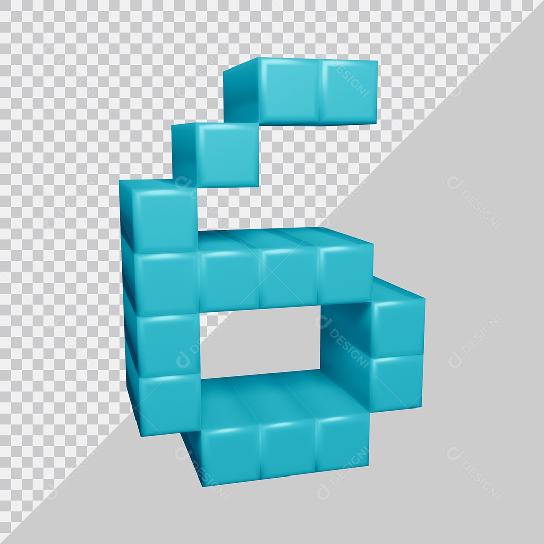 Número 6 3D Azul Texturizado PNG Transparente