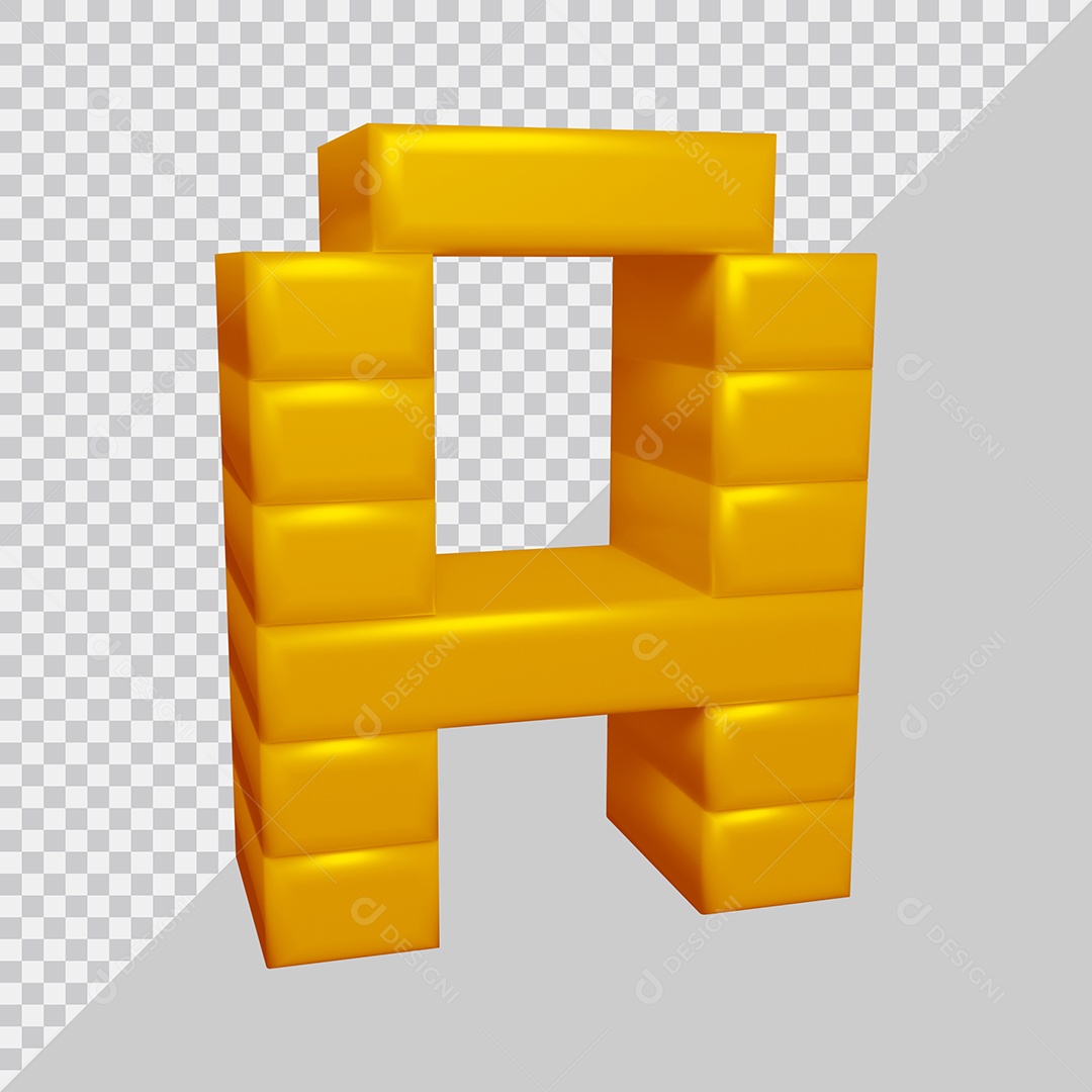 letra A Amarela 3D Texturizadas Quadrada Para composição PSD