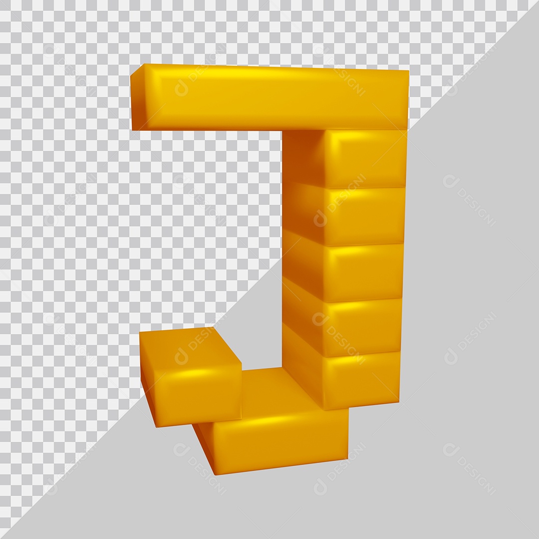 letra J Amarela 3D Texturizadas Quadrada Para composição PSD