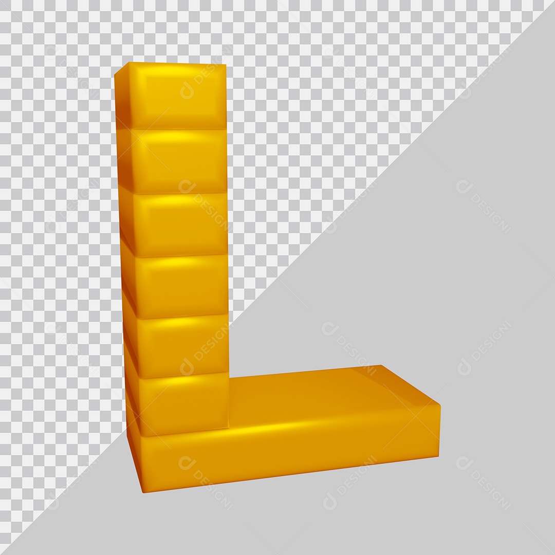 letra L Amarela 3D Texturizadas Quadrada Para composição PSD