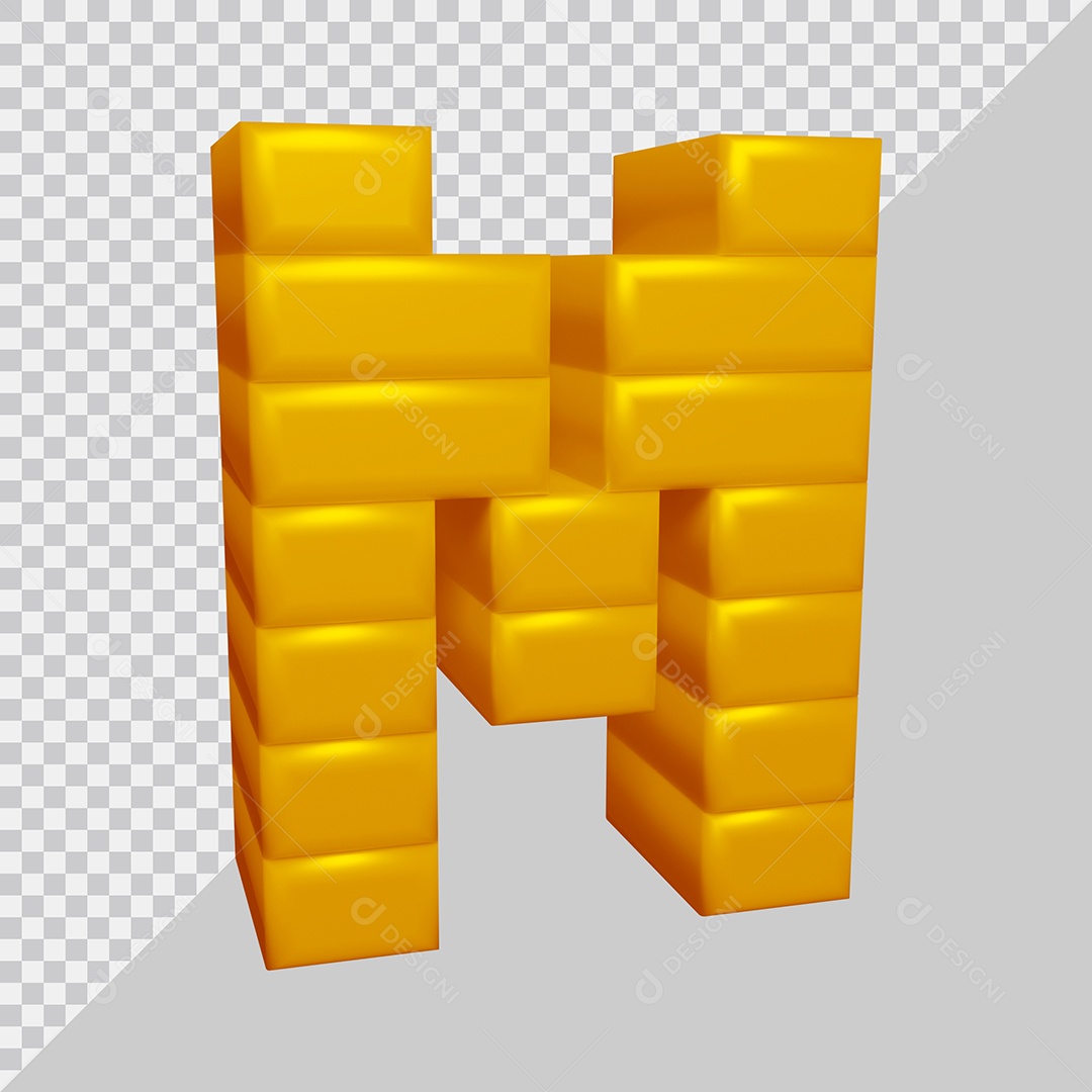 letra M Amarela 3D Texturizadas Quadrada Para composição PSD