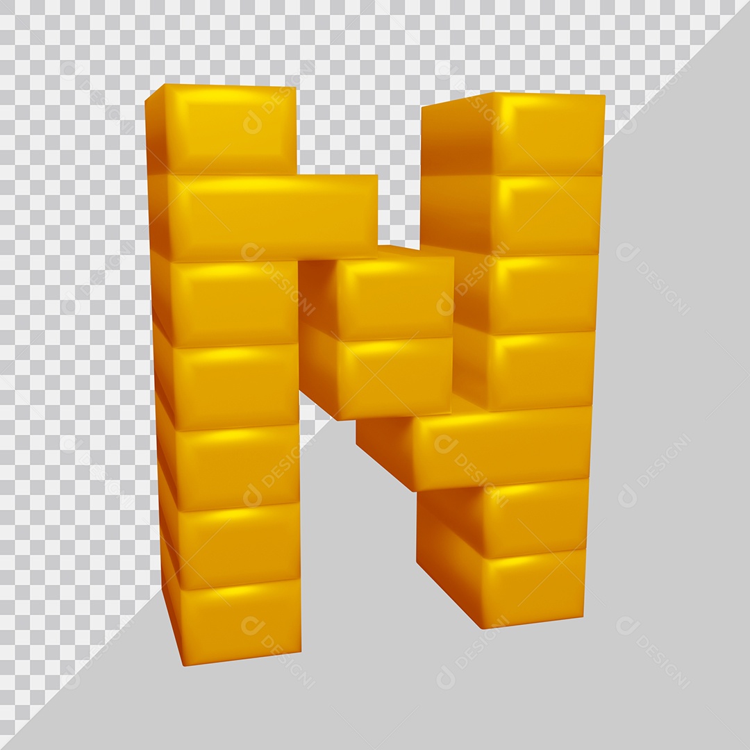 letra N Amarela 3D Texturizadas Quadrada Para composição PSD