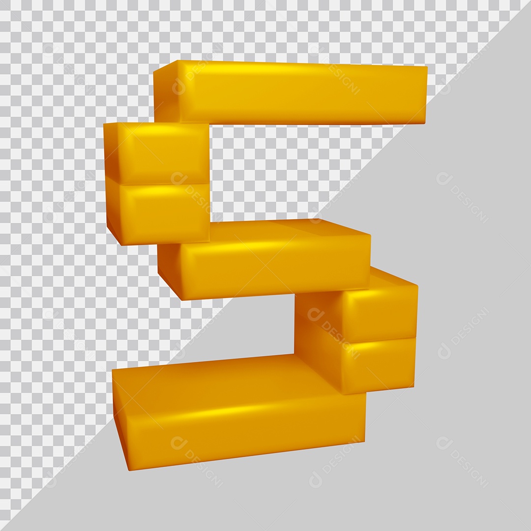 letra S Amarela 3D Texturizadas Quadrada Para composição PSD