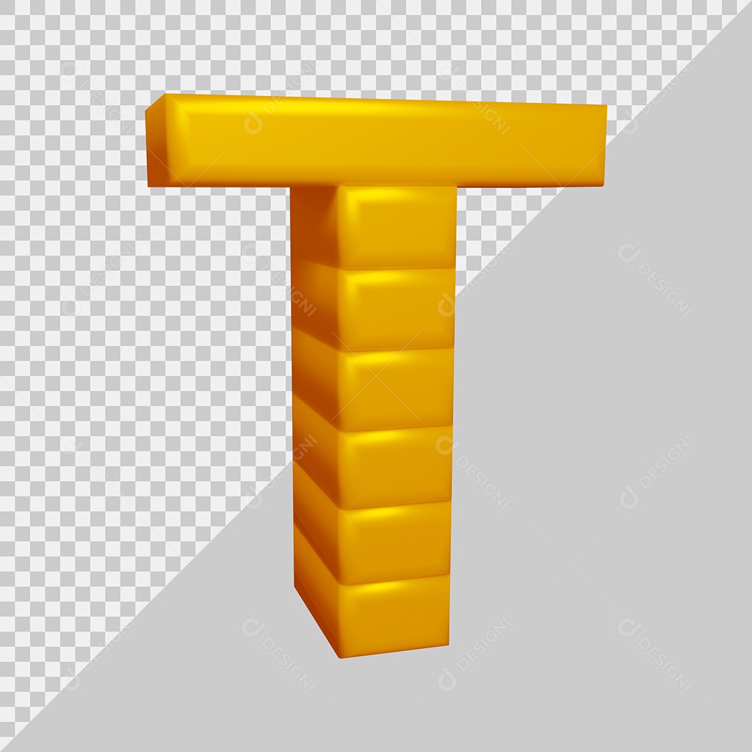 letra T Amarela 3D Texturizadas Quadrada Para composição PSD