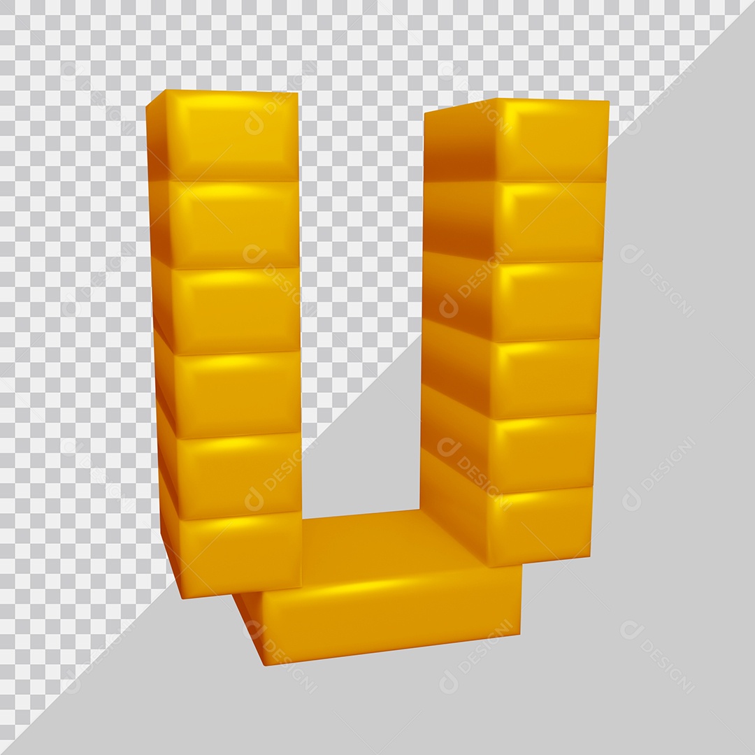 letra U Amarela 3D Texturizadas Quadrada Para composição PSD