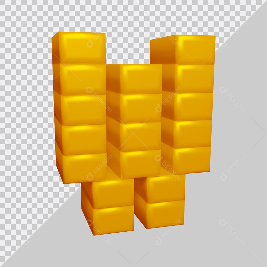 letra W Amarela 3D Texturizadas Quadrada Para composição PSD
