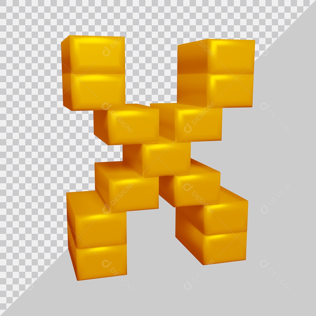 Letter X Yellow 3D Textured Square For Compositing PSD