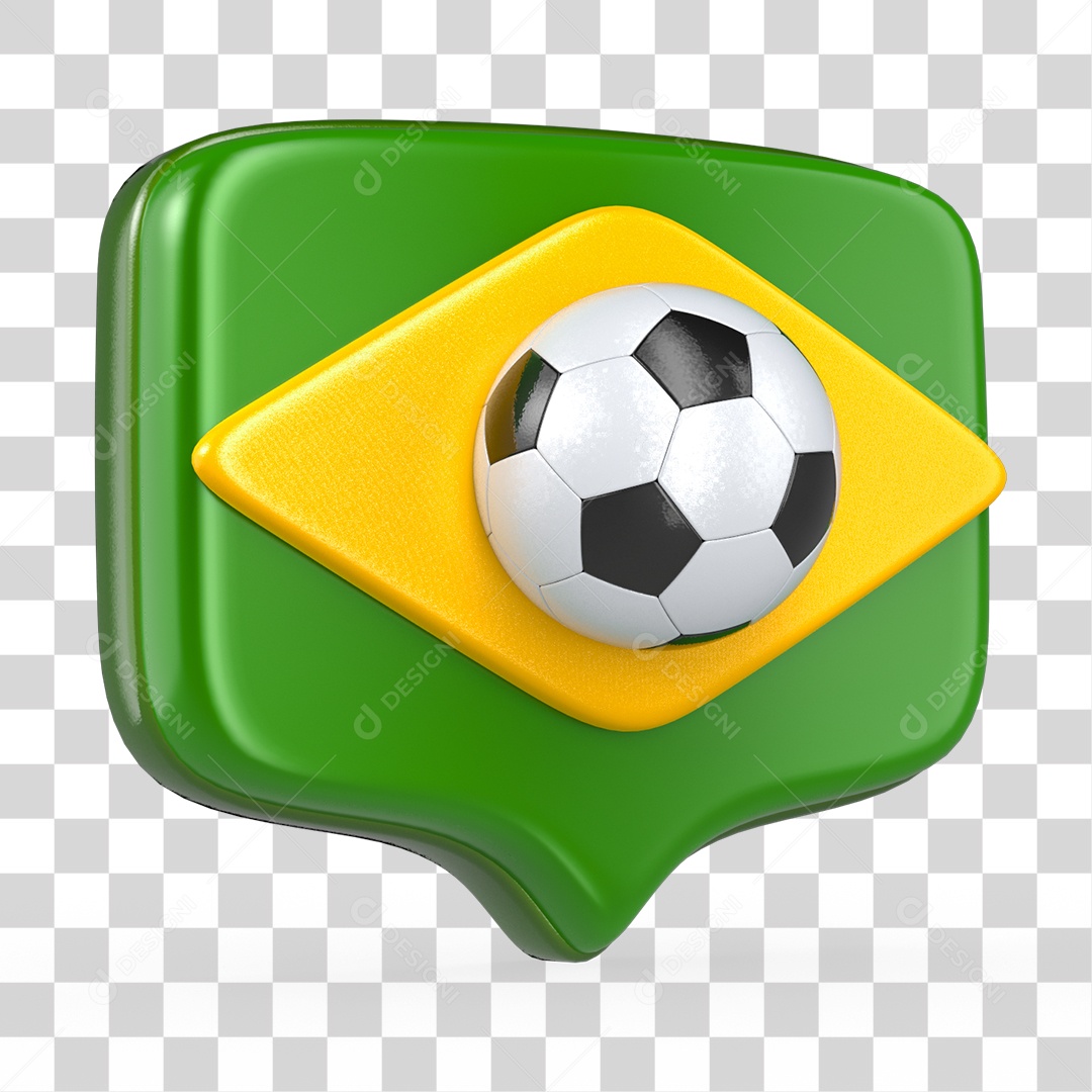 Elemento 3D Like da Copa do Mundo Bola de Futebol Cores da Bandeira do Brasil PNG Transparente