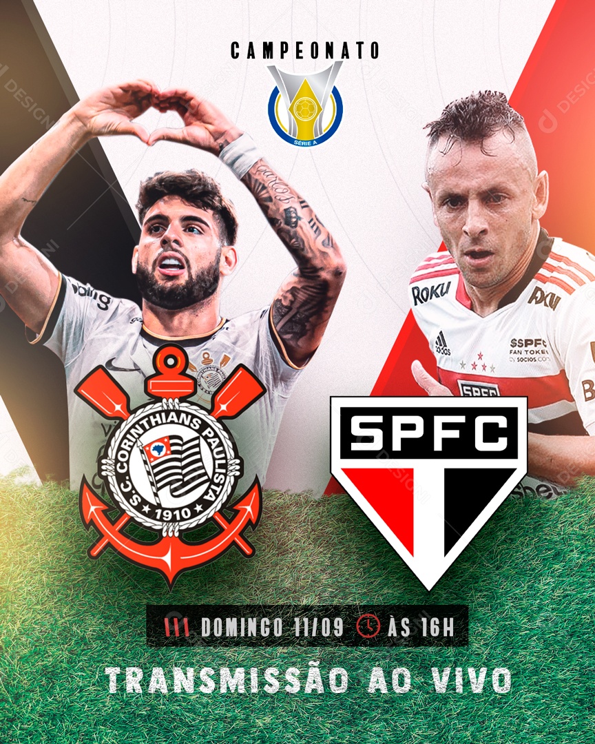 Flyer Futebol Transmissão Ao Vivo Corinthians Vs São Paulo Social Media PSD Editável