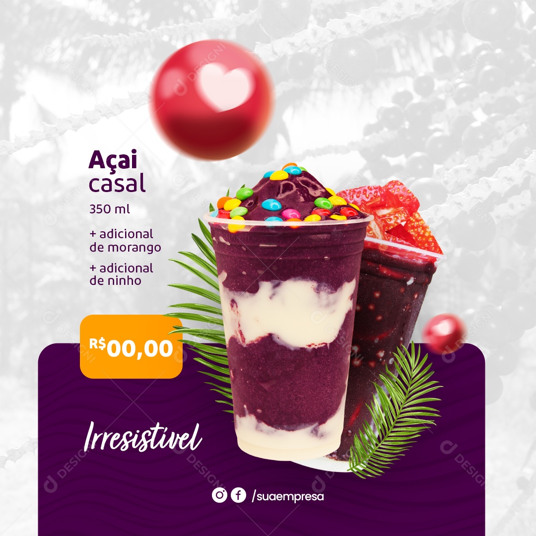 Social Media Açaiteria Açai Casal  PSD Editável