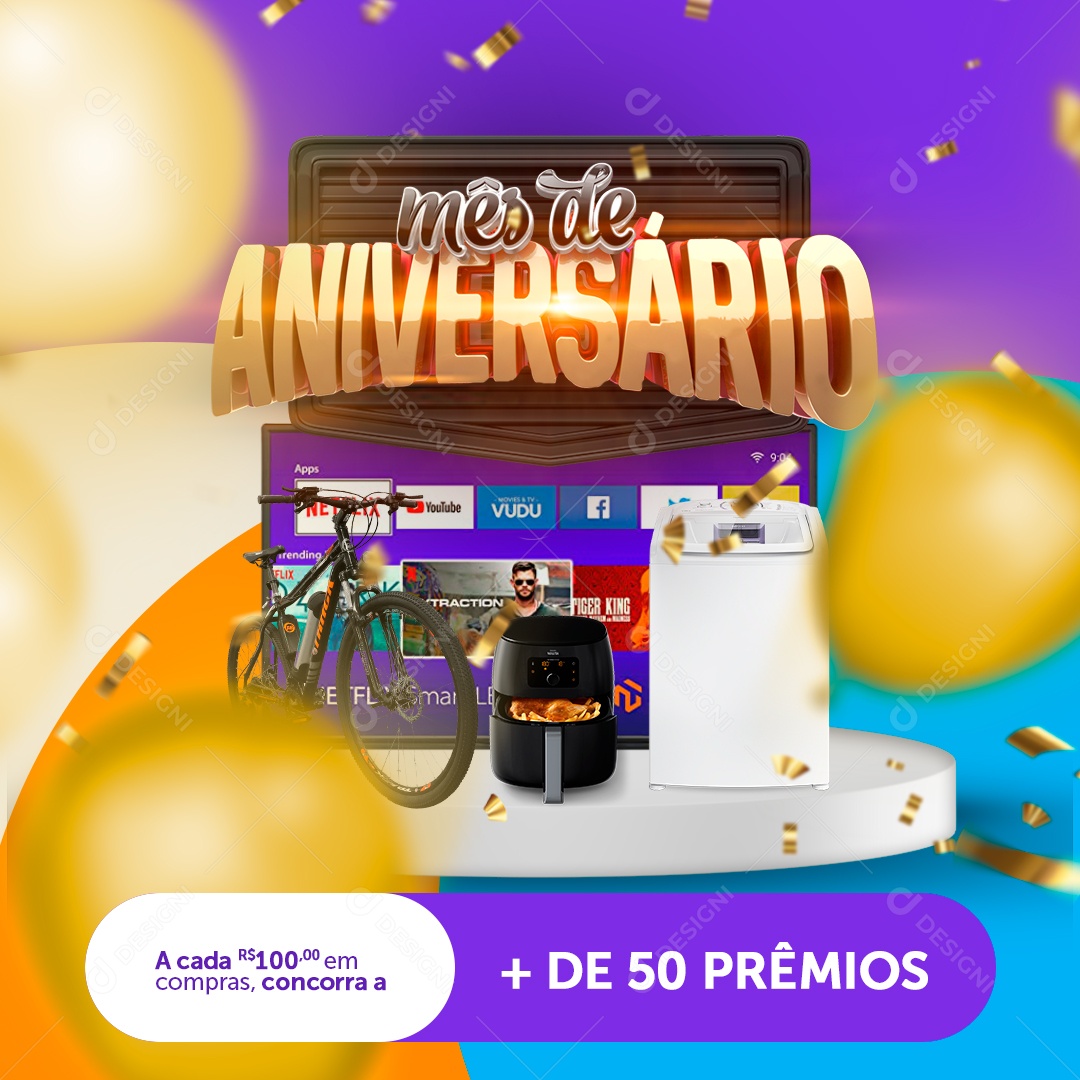 Social Media Supermercado Mês de Aniversário PSD Editável