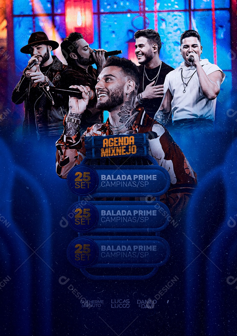 Agenda Mixnejo Guilherme e Benuto Lucas Lucco e Danilo e Davi Flyer Social Media PSD Editável