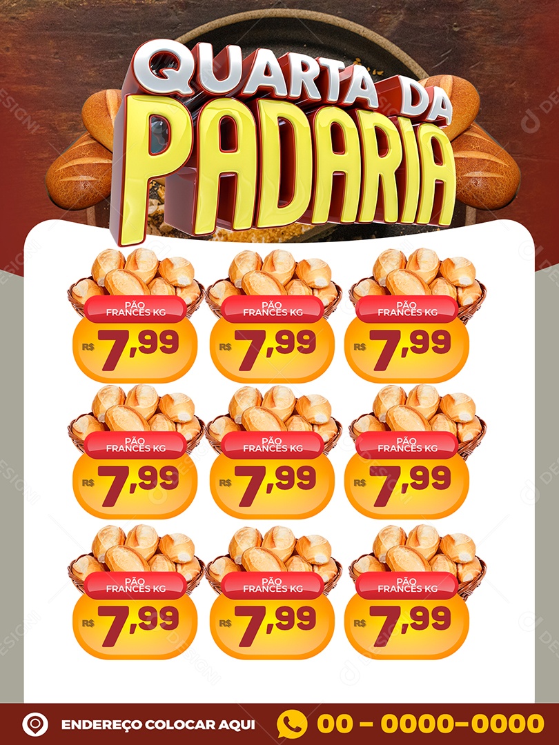 Encarte Panificadoras Quarta da Padaria Social Media PSD Editável