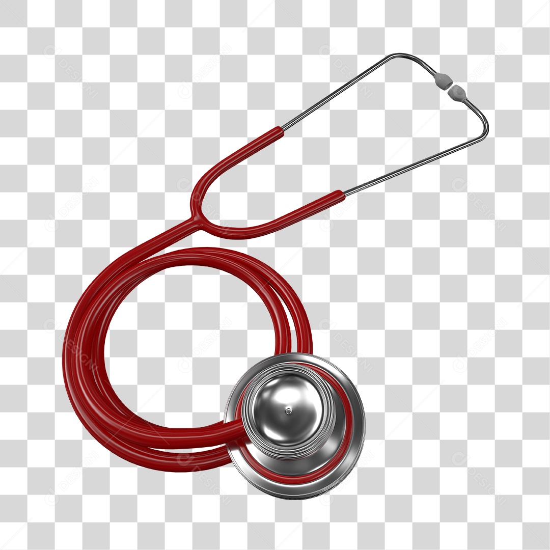 Estetoscópio Vermelho Instrumento Médico Elemento 3D PNG Transparente