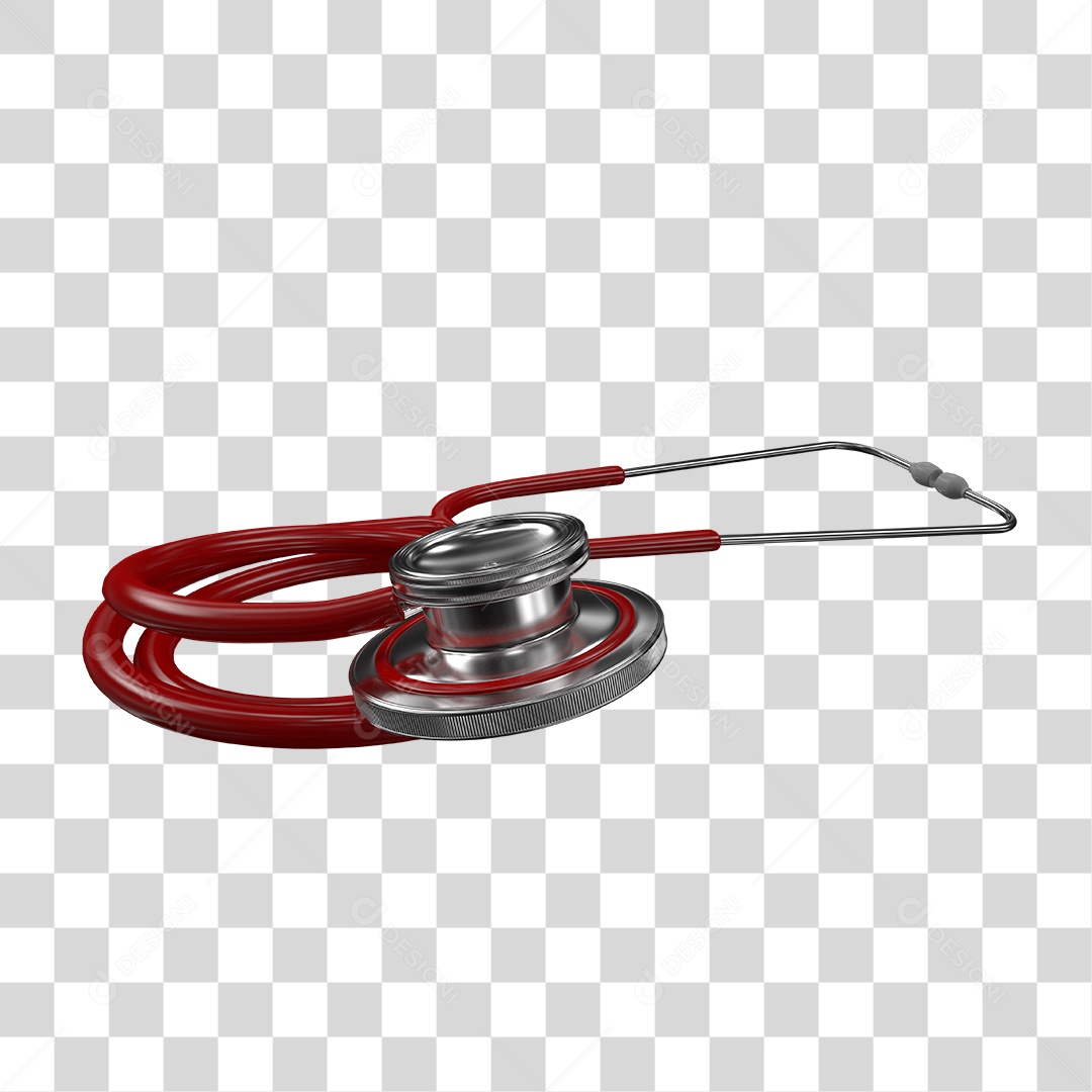 Estetoscópio Vermelho Instrumento Médico Elemento 3D PNG Transparente