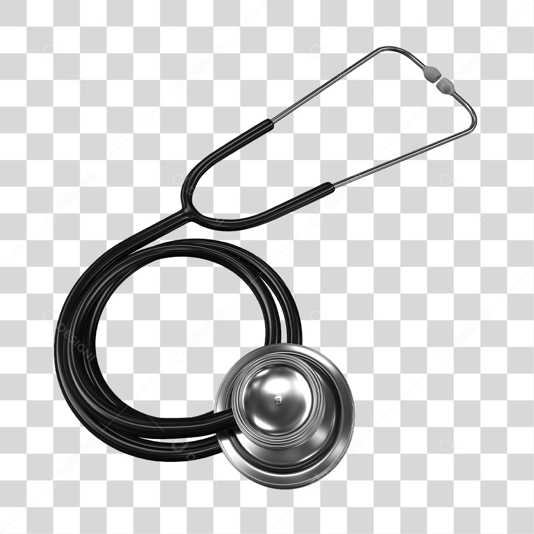 Estetoscópio Preto Instrumento Médico Elemento 3D PNG Transparente