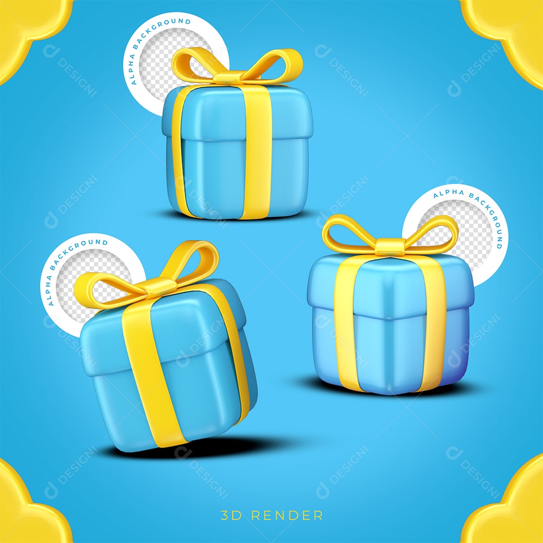 Presente Dia das Crianças Azul Elemento 3D para Composição PSD