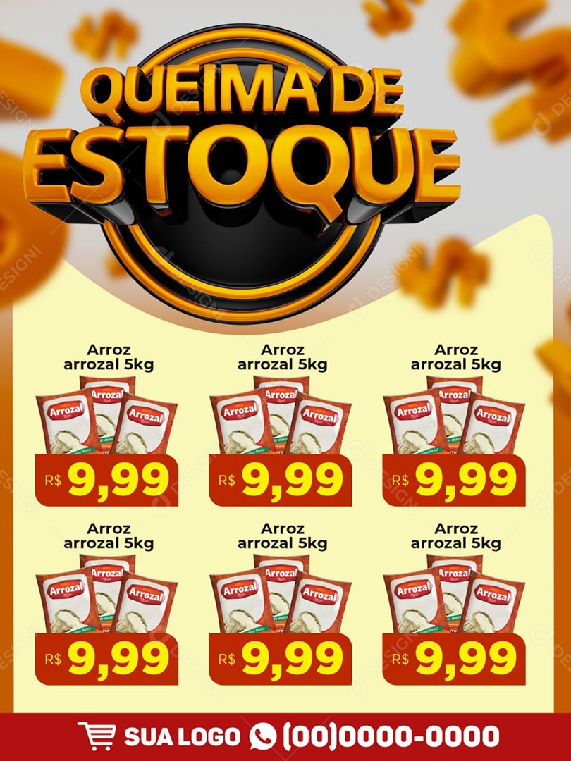 Queima de Estoque produtos Encarte Supermercado Social Media PSD Editável