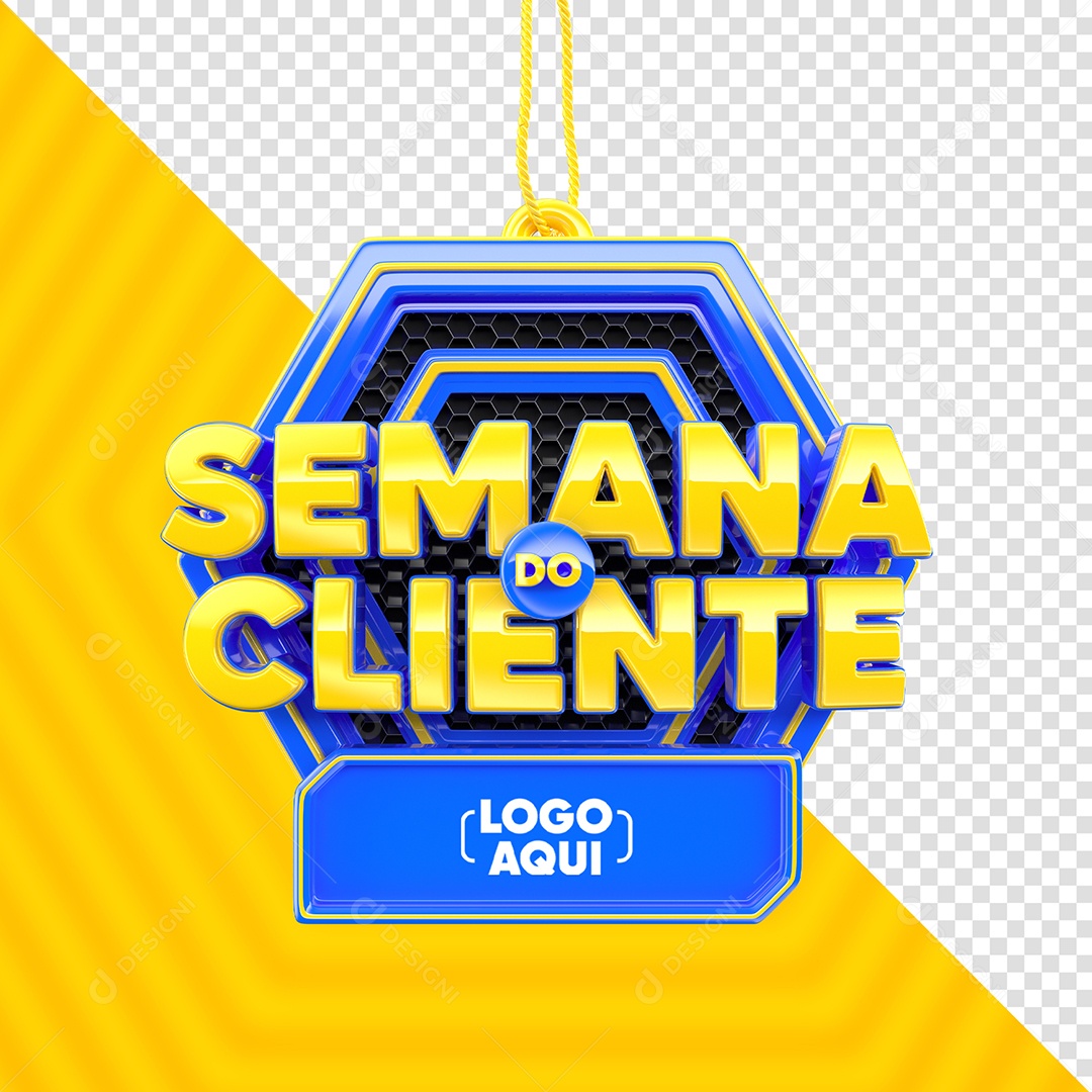 Semana do Cliente Selo 3D Amarelo e Azul para Composição PSD