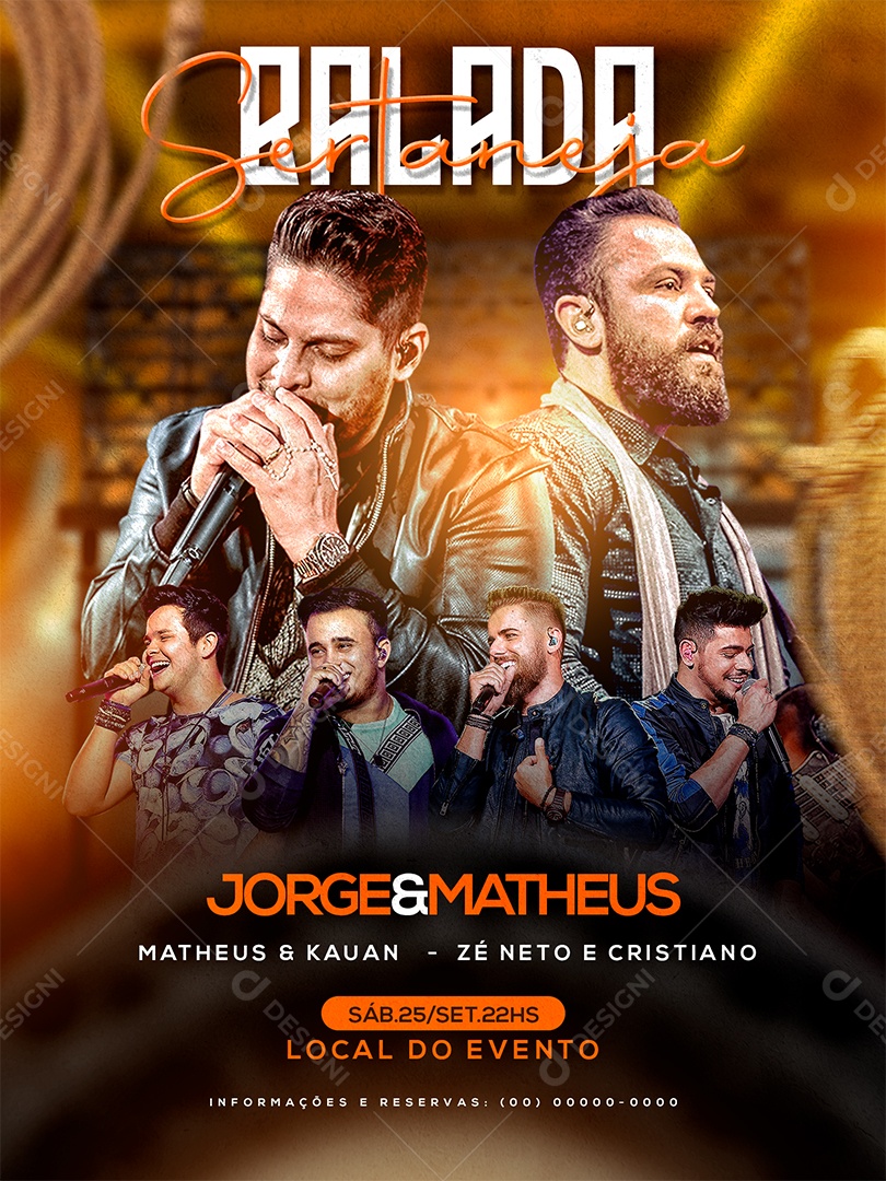 Balada Sertaneja Jorge e Mateus Flyer Social Media PSD Editável