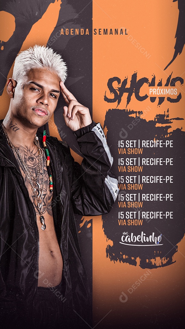 Story Próximos Shows Mc Cabelinho Funk Flyer Social Media PSD Editável